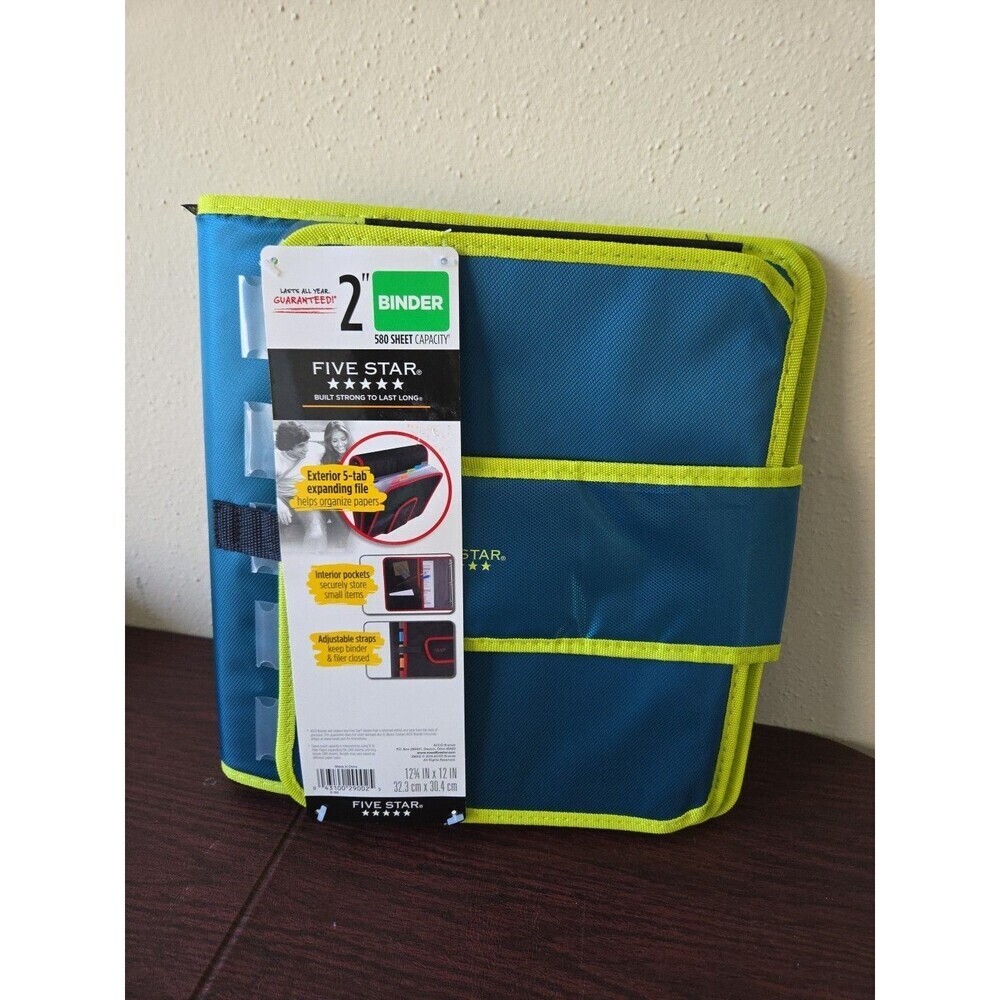 Mead Five Star 2" Binder 580 Sheet Capacity Exterior 5 tab Expanding File Green